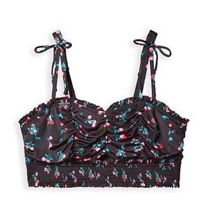 Torrid Smocked Key Hole Bralette - Microfiber Cherries, Black